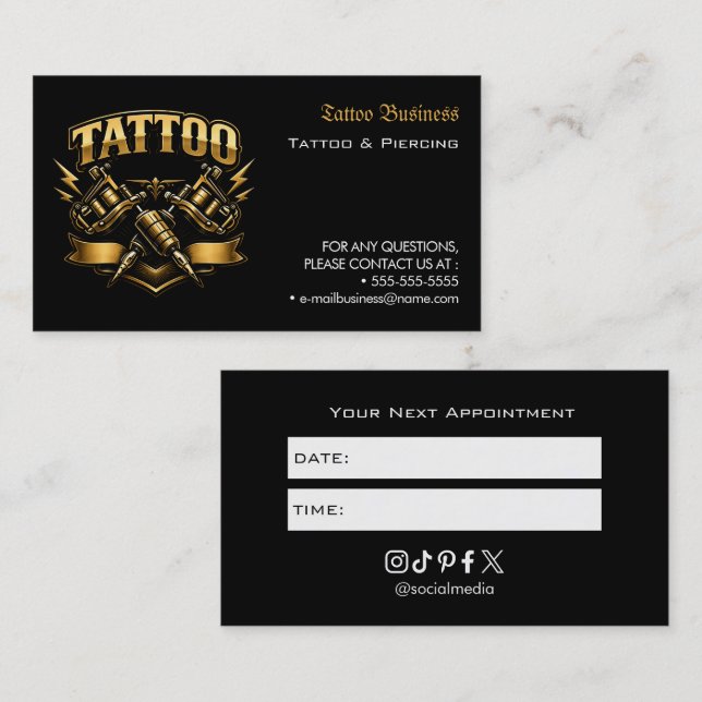 Tatueringssalong Bokningspåminnelse Affärskort Visitkort (Fram/baksida)