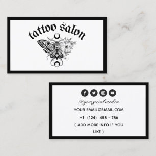 Tatueringssalong Fjäril Moth Svart & Vit Visitkort