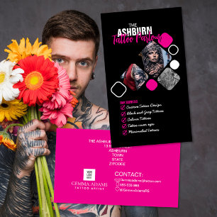 Tatueringssalong Poster - Skräddarsydd Svart rosa Visitkort