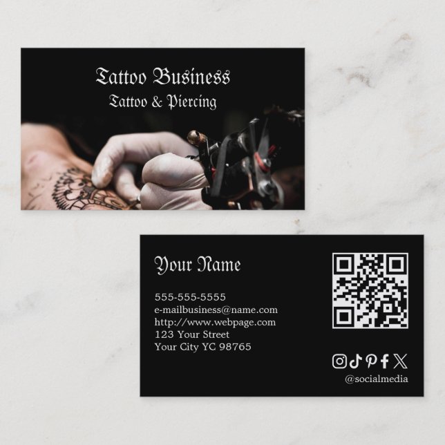 Tatueringssalong QR-kod Affärskort Visitkort (Fram/baksida)