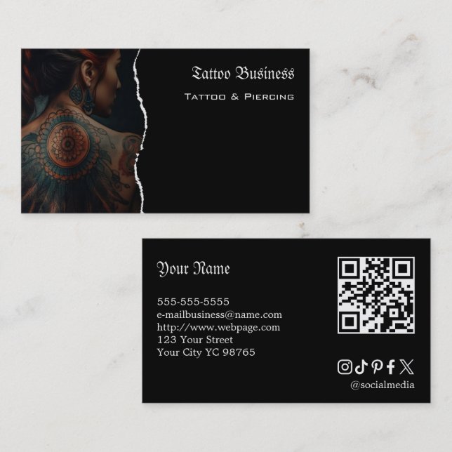 Tatueringssalong QR-kod Affärskort Visitkort (Fram/baksida)