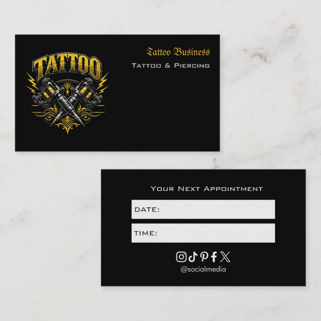 Tatueringssalong Utnämnings Påminnelse Affärskort Visitkort (Fram/baksida)