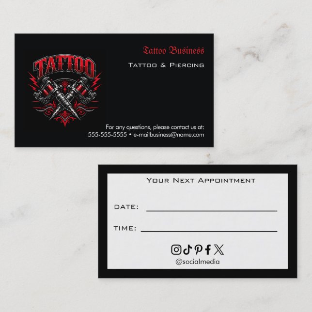 Tatueringssalongens mötespåminnelse visitkort (Fram/baksida)