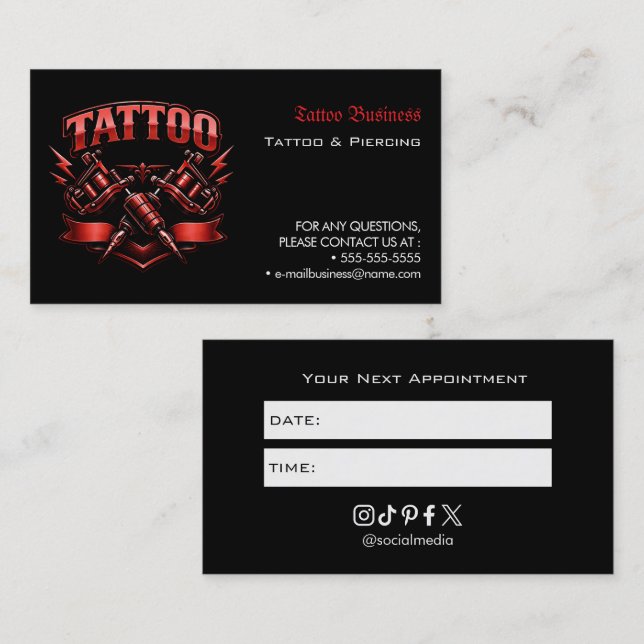 Tatueringssalongens mötespåminnelse visitkort (Fram/baksida)