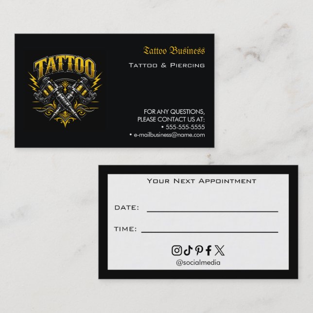Tatueringssalongens mötespåminnelse visitkort (Fram/baksida)