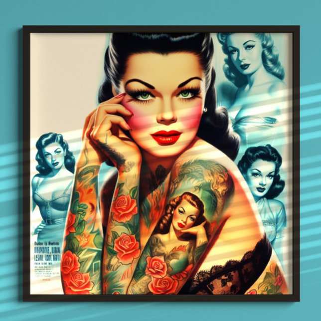 Tatueringstjej i gammaldags stil poster (Skapare uppladdad)