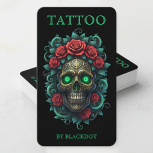Tatueringstudio Rose Blommig Gotisk Skalle Tatueri Visitkort