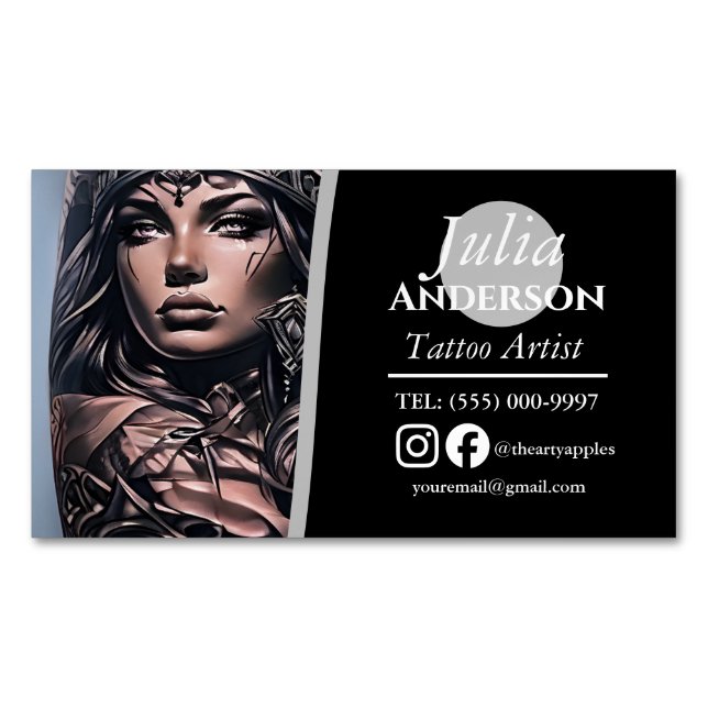 Tatueringstudio Svart Foto AffärsKort | Magnetiska Visitkort (Framsida)