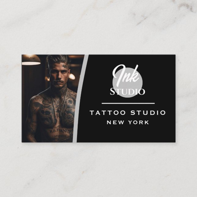 Tatueringstudio Svart Foto AffärsKort | Visitkort (Framsida)