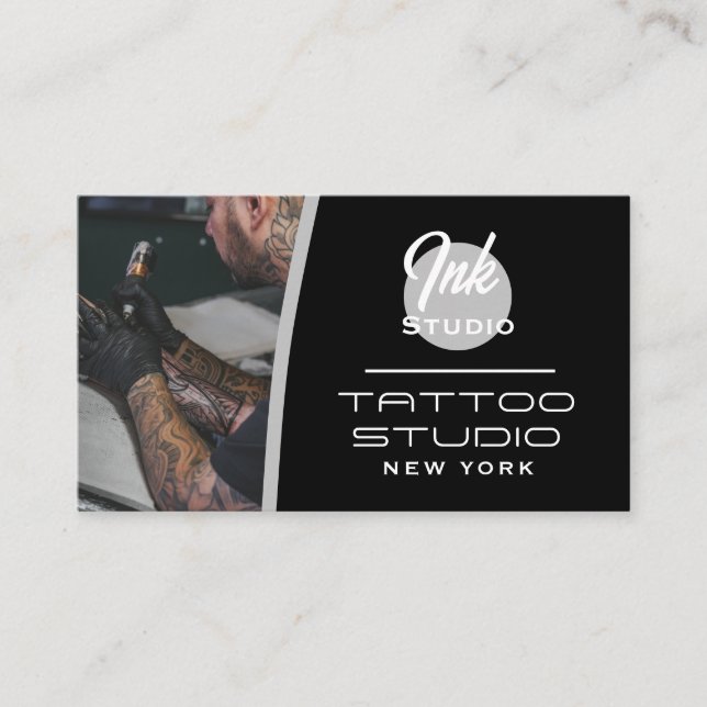 Tatueringstudio Svart Foto AffärsKort | Visitkort (Framsida)