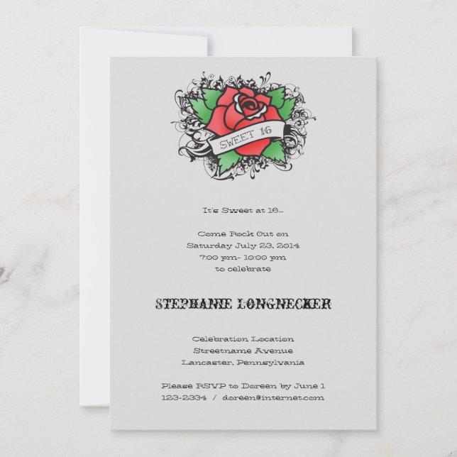 Tatueringtema söta 16 Invitaion Inbjudningar (Framsida)