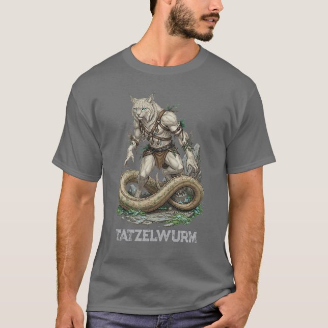 Tatzelwurm Alpine Dragon Art - Mythic Cat Serpent T Shirt (Framsida)