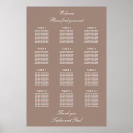 Taupe 12 Bord Bröllop Placeringsplan Affisch
