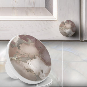 Taupe Abstrakt Marmor och Guld Knopp