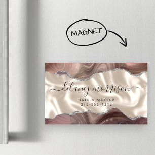 Taupe Agat Silver Glitter Elfenben Lyx Magnetiska Visitkort