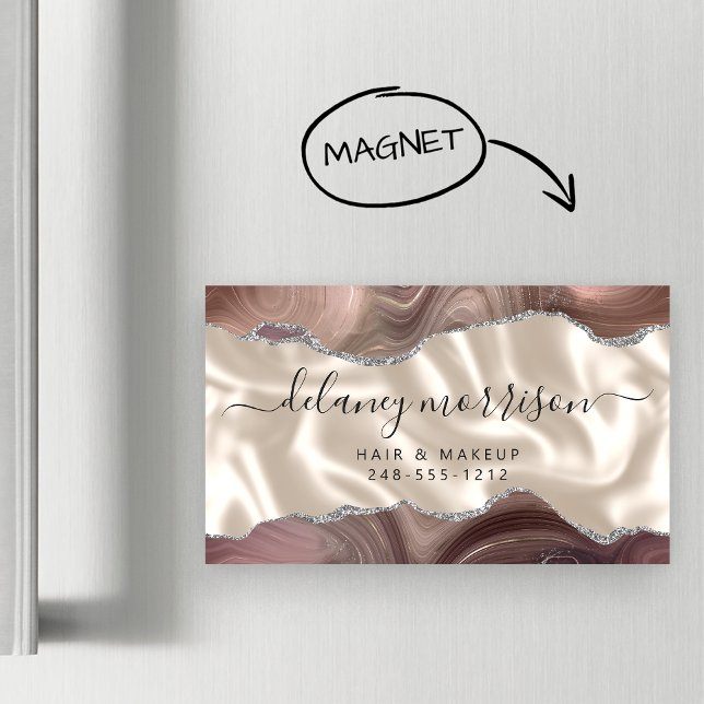 Taupe Agat Silver Glitter Elfenben Lyx Magnetiska Visitkort (Skapare uppladdad)