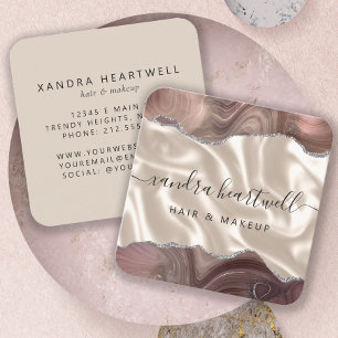 Taupe Agate Silver Glitter Lyx Rundade Hörnor Fyrkantigt Visitkort