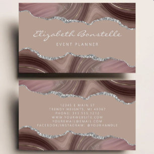Taupe Agate Silver Glitter Lyx Visitkort