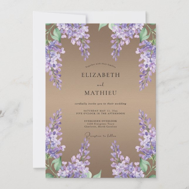 Taupe Amethyst Wisteria Bröllop Inbjudningar (Framsida)