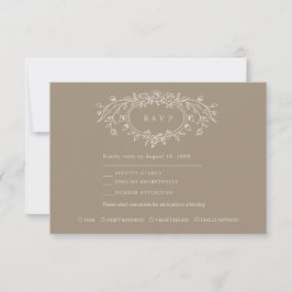 Taupe and Beige Floral Line Art Wedding OSA Kort