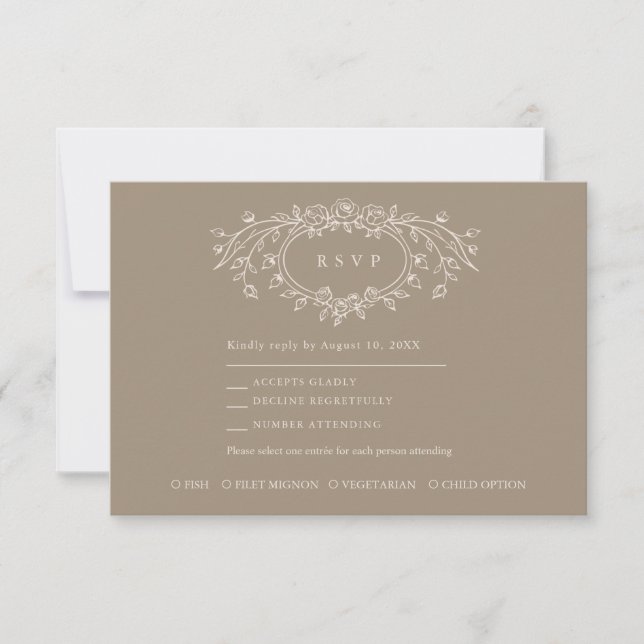 Taupe and Beige Floral Line Art Wedding  OSA Kort (Framsida)