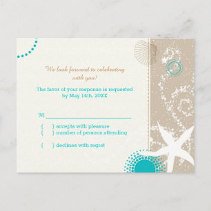 Taupe Aqua Beach Wedding Firande OSA Inbjudan Vykort