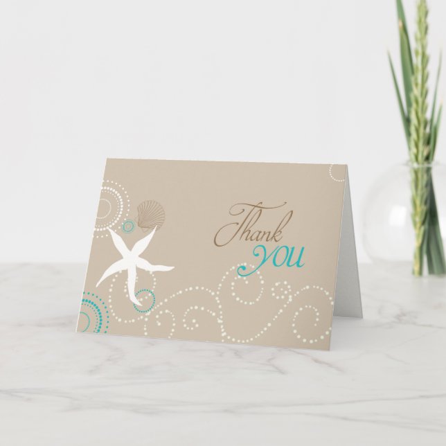 Taupe Aqua White Beach Wedding Tack Kort (Framsida)