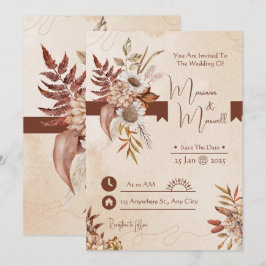 Taupe Autumn Modern Watercolor Terracotta Bröllop Inbjudningar