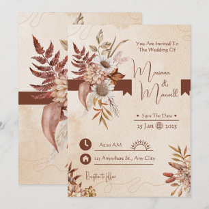 Taupe Autumn Modern Watercolor Terracotta Bröllop Inbjudningar