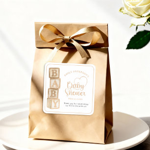 Taupe Baby Blocks Baby Shower Favor Klistermärke