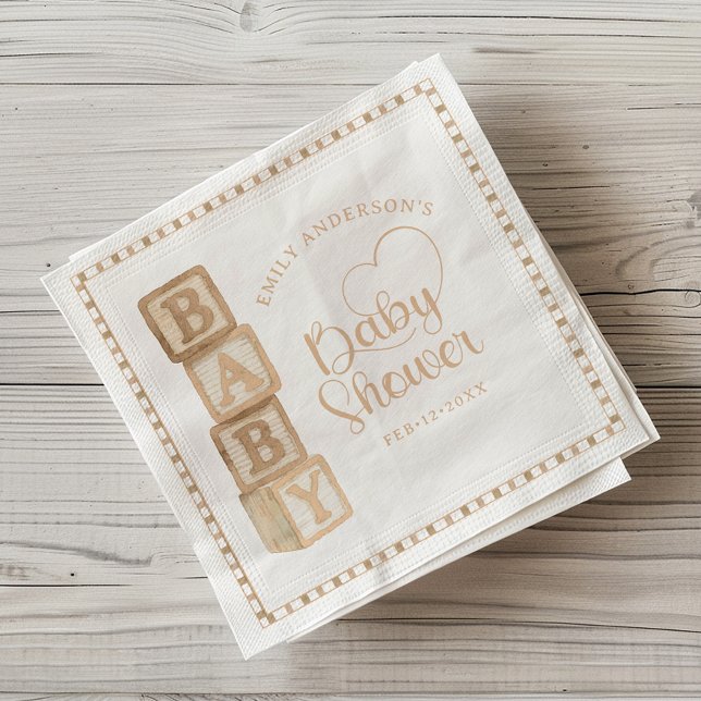 Taupe Baby Blocks Baby Shower Napkins Pappersservett (Baby Shower Napkins)