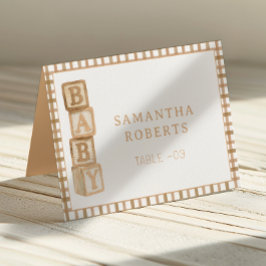 Taupe Baby Blocks Editable Tent Cards | Place Card Bordsnummer
