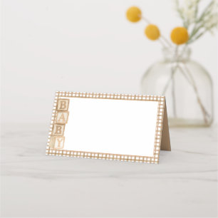 Taupe Baby Blocks Tomma Matetiketter & Platskort Placeringskort