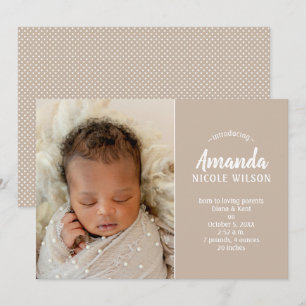 Taupe Baby Photo Tillkännagivande för födelse