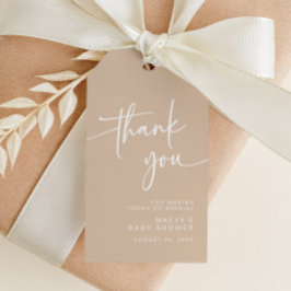 Taupe Baby Shower Favor Tag Tack för modern Neutra Presentetikett