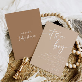 Taupe Baby Shower-inbjudan Modern sin Boy Tan Inbjudningar