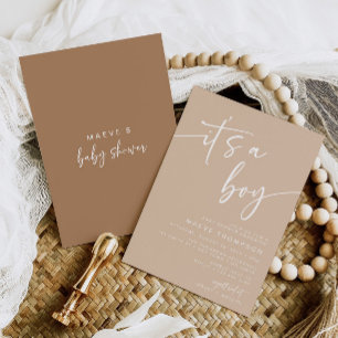 Taupe Baby Shower-inbjudan Modern sin Boy Tan Inbjudningar