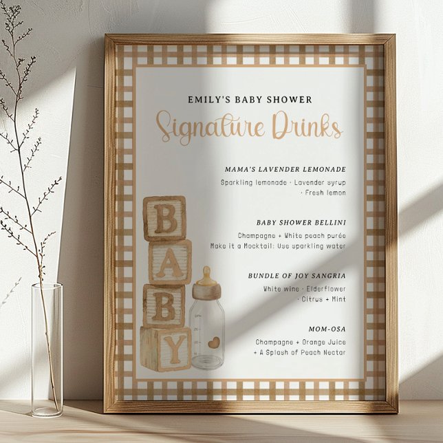 Taupe Baby Shower Signature Drinks Sign Printable Poster (Baby Shower Signature Drinks)
