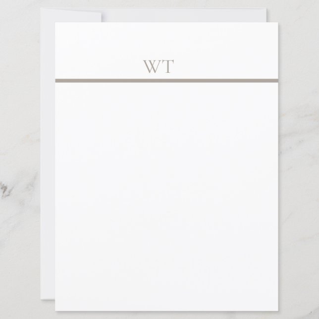 Taupe Bar Monogram Brevpapper med Kuvert (Framsida)