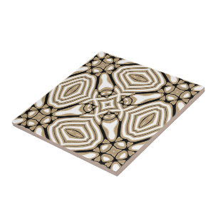 Taupe Beige Brown Black White Orient Art Mönster Kakelplatta