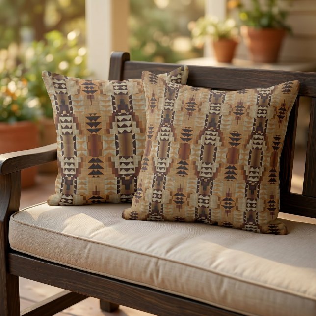 Taupe Beige Brun Orange Svart Tribal Art Kudde (Skapare uppladdad)