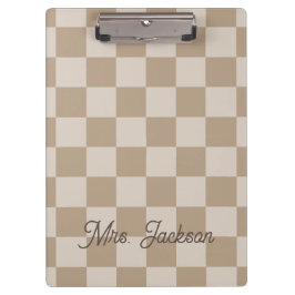 Taupe Beige Checkerss Script Namn Personlig
