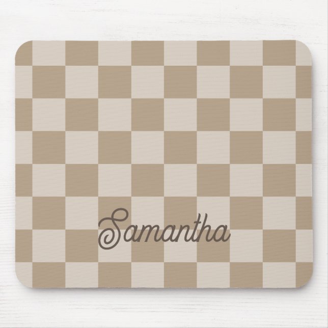 Taupe Beige Checkerss skript Namn Musmatta (Framsidan)