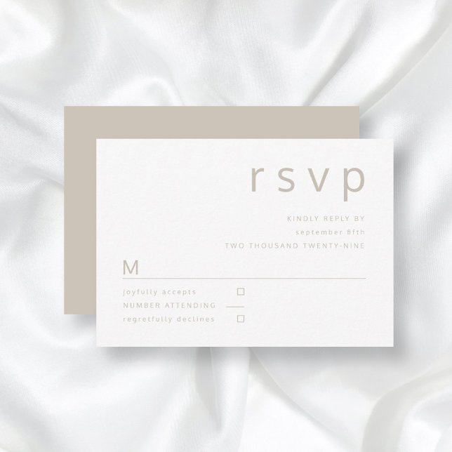 Taupe Beige minimalistisk typografi Bröllop OSA Kort (Skapare uppladdad)