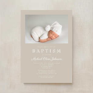 Taupe Beige Modern Photo Baptism Inbjudningar
