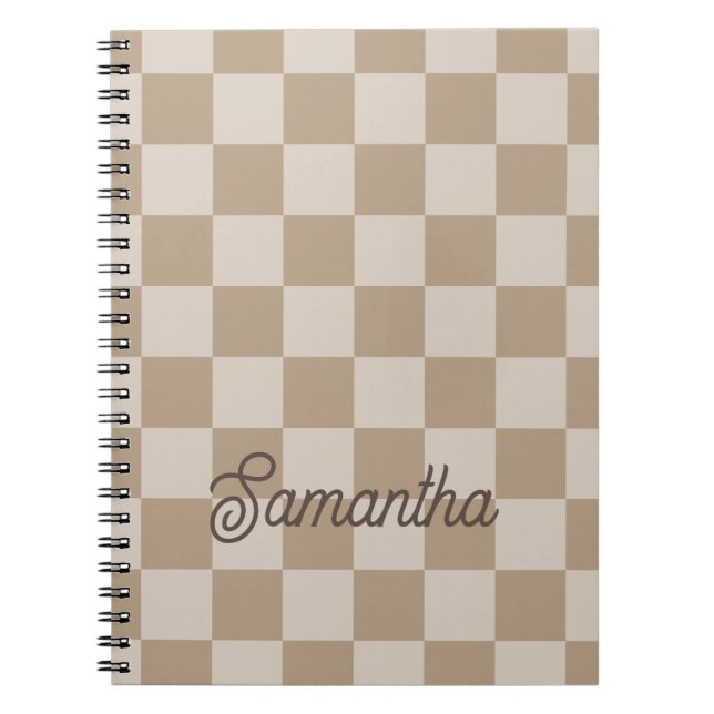 Taupe Beige Rutor Skriptnamn Anteckningsbok (Framsidan)