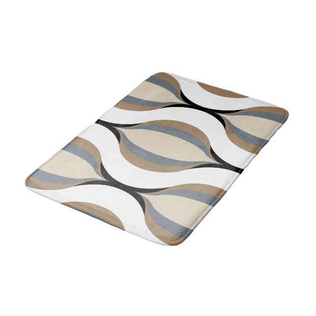 Taupe Beige Tan Grått White Black Ogee Vågar Badrumsmatta (Vinklad)