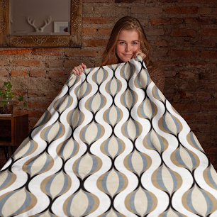 Taupe Beige Tan Grått White Black Ogee Vågar Fleecefilt
