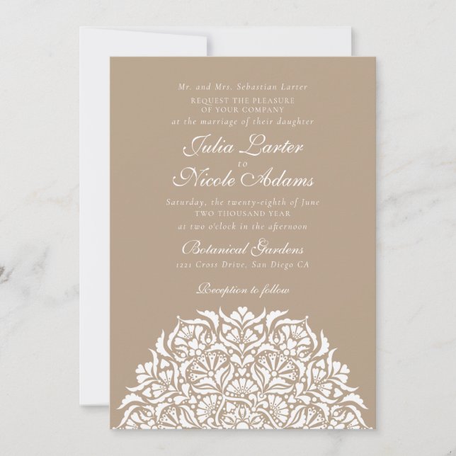 Taupe Beige Tan Whimsisk Blommig Mandala Bröllop Inbjudningar (Framsida)