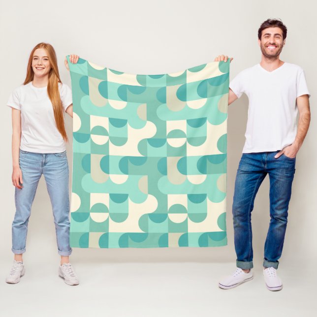 Taupe Beige Teal Blå Mintgrön Cirklar Mönster Fleecefilt (På plats)